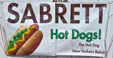2 Sabrett Hot Dog Banner   61" X 33"  33'' x 24'' With Nylon String GENTLY USED