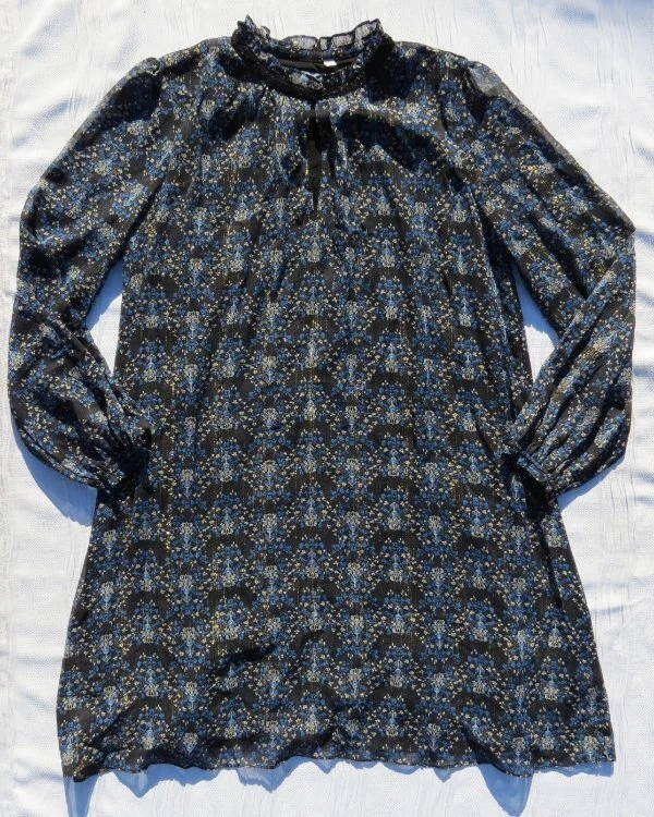Vestido Blusa HD in PARIS Anthropologie US XL Negro Floral Cuello Alto Ojo de Cerradura Usado en Excelente Condición Foto 3 de 4