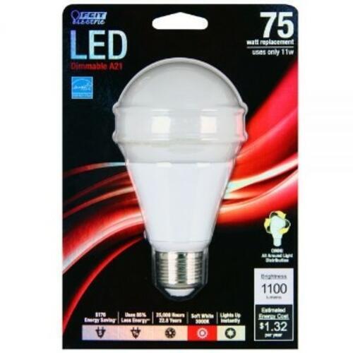 FEIT Electric LED Dimmable A21 75 Watt replacement bulb, Uses only 11w