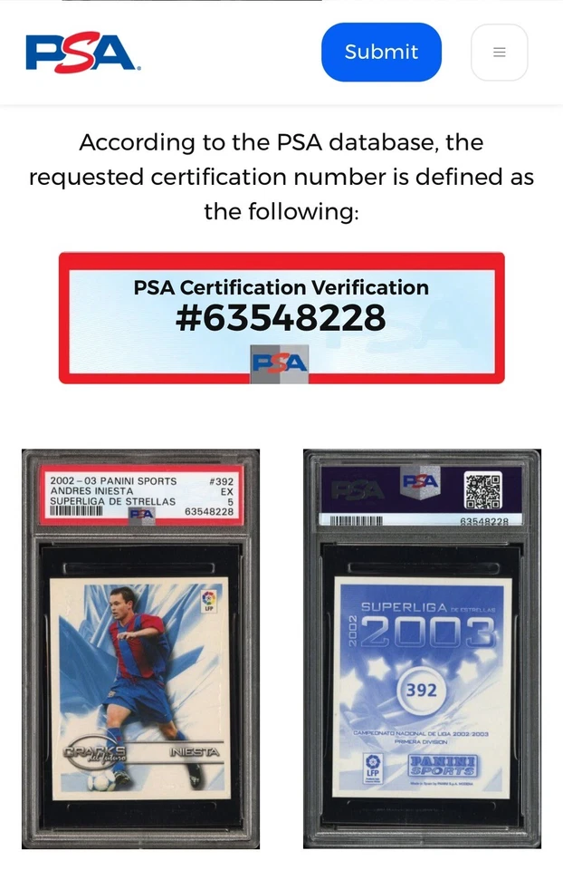 Andreas Iniesta True Rookie -2002 Panini Sports Superliga De Strellas PSA 5 - Image 3 of 4
