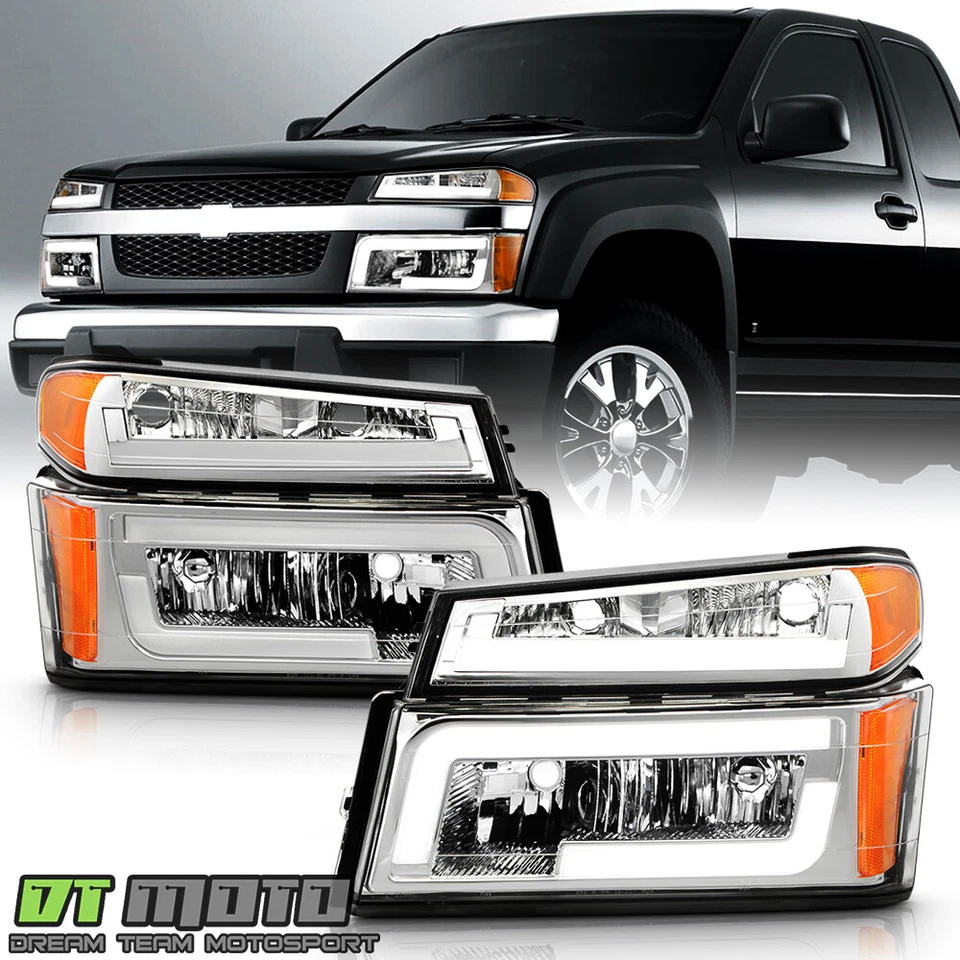2004-2012 Chevy Colorado | GMC Canyon Chrome LED Tube Headlights Headlamps 4PCs - Изображение 2 из 4