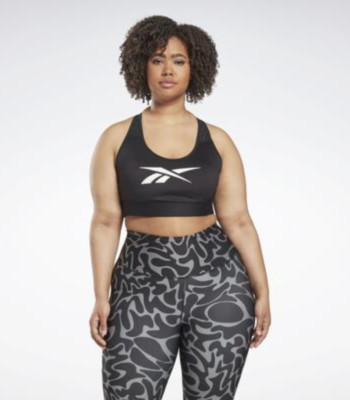 Reebok Lux Vector Medium Impact Racerback Bra Black Plus Size 4X
