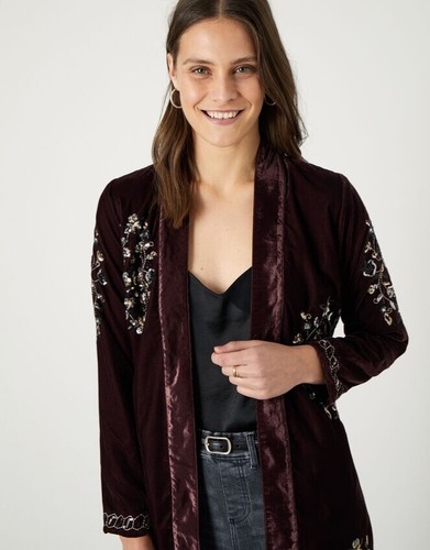 MONSOON CLEO KIMONO LONG VELVET SEQUIN EMBROIDERED ROBE RRP £120 - SIZE LARGE - Picture 8 of 12