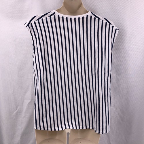 a.n.a. Blusa Top Camisa Mujer Talla XL Blanca Azul Marino Rayas Manga Gorra Dobladillo Alto Bajo - Imagen 9 de 12