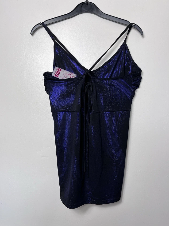Chaleco Top Vintage Y2K Púrpura Negro Brillante Talla UK 14 Nuevo Con Etiquetas Foto 3 de 4