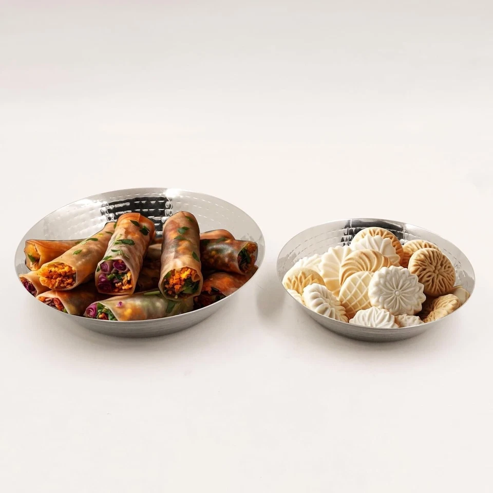 Prato de almoço de aço inoxidável martelado prato de quarto prato de lanche prato de parat - Imagem 2 de 4