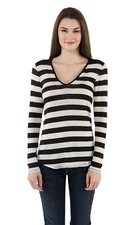VELVET By Graham & Spencer Kabira Striped V Neck Top Black/Cream S $94 A1