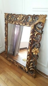Grand Miroir Ancien 19e Siecle De Style Baroque En Bois Dore Ebay