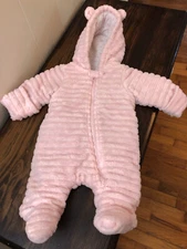Wonder Nation Infant Bunting One Piece Full Zip Plush Hooded Pink 0-3 Months