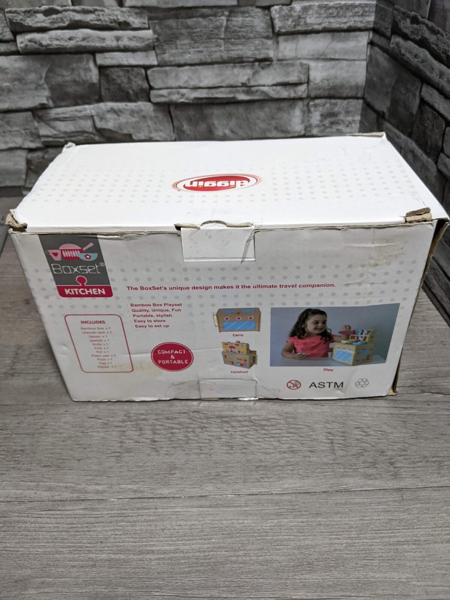 Diggin Box Set Kitchen Bamboo Portable Pretend Play Set Wooden Toy
