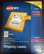 Avery 5126 Half Sheet 5.5" x 8.5" Printable Labels 200 Labels/100 Sheets New