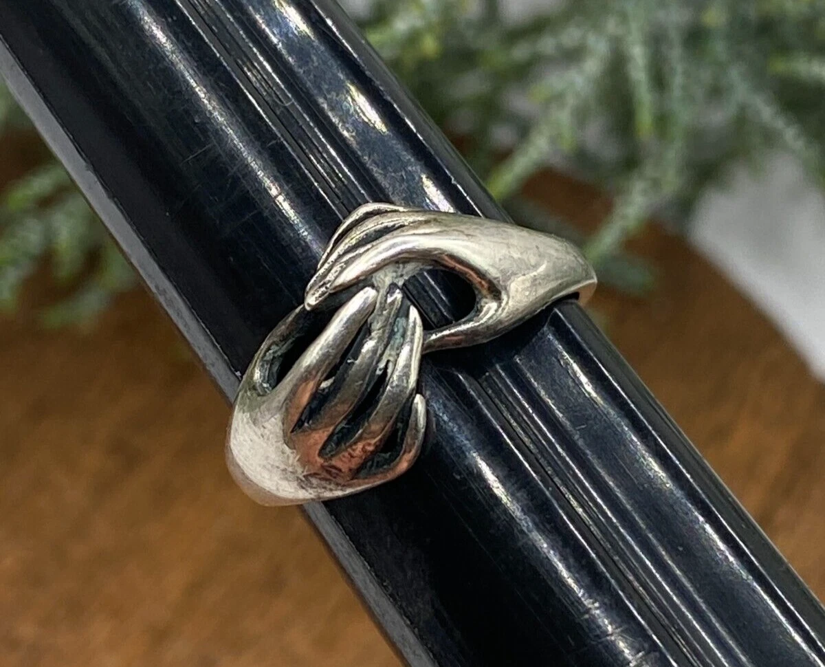 Vintage retired James Avery sterling 3D clasping hands ring 5 eBay