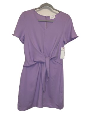 Everly Purple Lavender Front Knot Tie Dress Short Sleeve Women's
