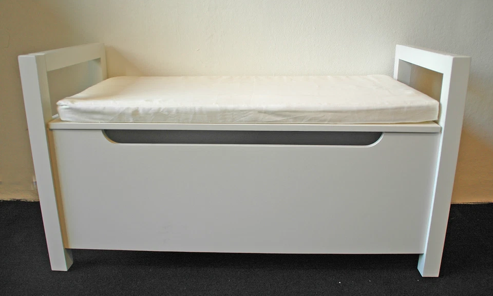 Truhenbank Sitzbank weiß Sitzkissen viel Stauraum Kinderzimmer Flur Garderobe - Bild 2 von 3