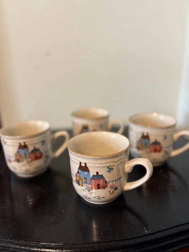 4 Vintage International Stoneware Coffee Mugs | Heartland Farm Japan Cottagecore