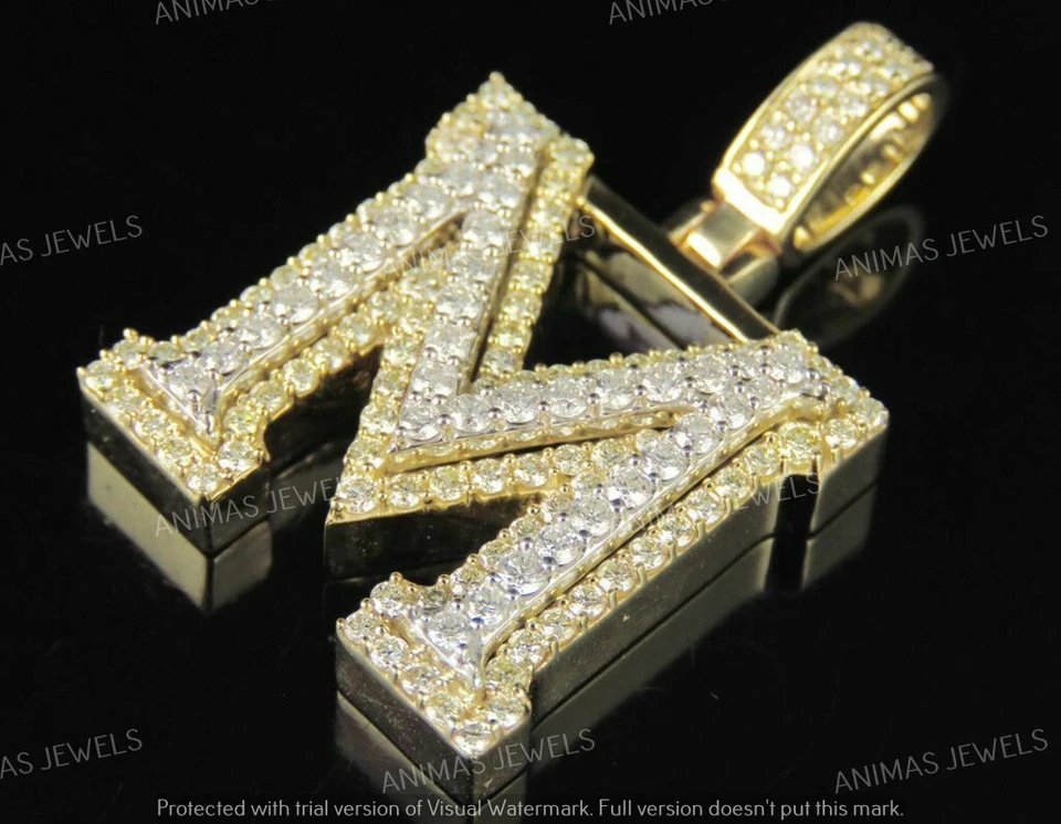 2 Ct Round Moissanite Initial "M" Alphabet Letter Pendant 14K Yellow Gold Plated - Image 3 of 4