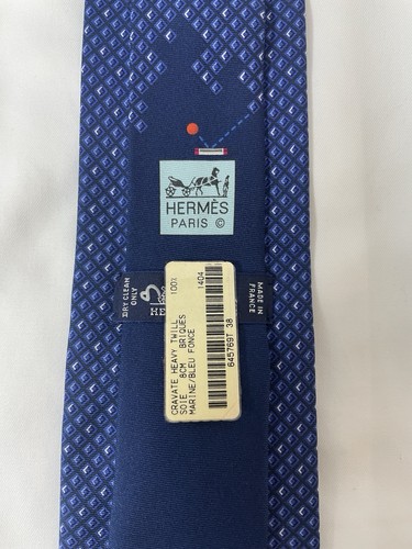 Hermes 100% Silk Men’s Tie Blue “Briques” 645769 HA