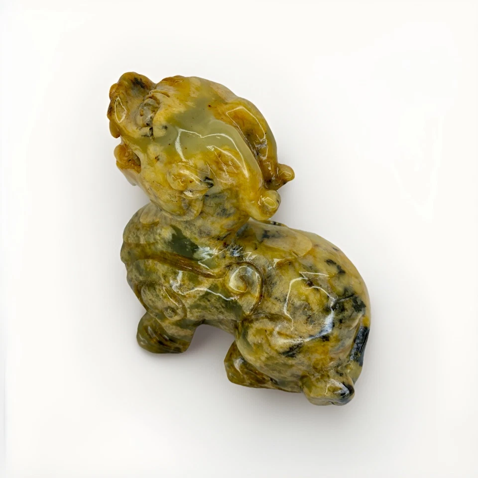 Antigua estatua china tallada a mano de dragón de jade Pixiu Feng Shui riqueza y fortuna Foto 4 de 4