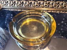 Vintage 1960’s - 70’s Amber Glass Round 4.25 inch” Cigar Ashtray Tobacco Retro
