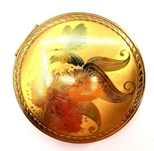 Vintage ELGIN AMERICAN Ladies Powder Compact Round 4" Wide UNUSED Gold Tone