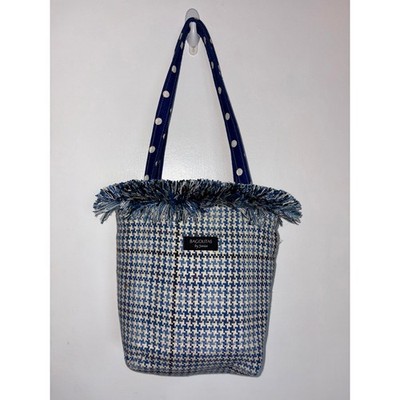 Bagolitas By Janice Blue Tweed Polkadot hand Bag Preppy retro coastal grandma