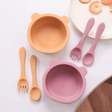 3PCS Silicone Baby Feeding Set - Suction Bowl, Spoon  Fork  BPA Free Toddler