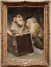 Handmade old master Antique Oil Painting Animal art monkey on canvas 24"X36"