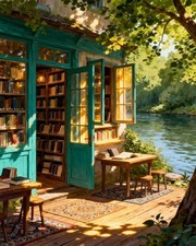 DIY Bookstore Paint by Numbers Kit for Adults,Riverside Scenery Painting by Numb