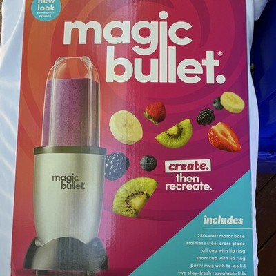 Magic Bullet Bullet Blender 250W Silver/Black w Cross Blade Cups Lids 18 oz