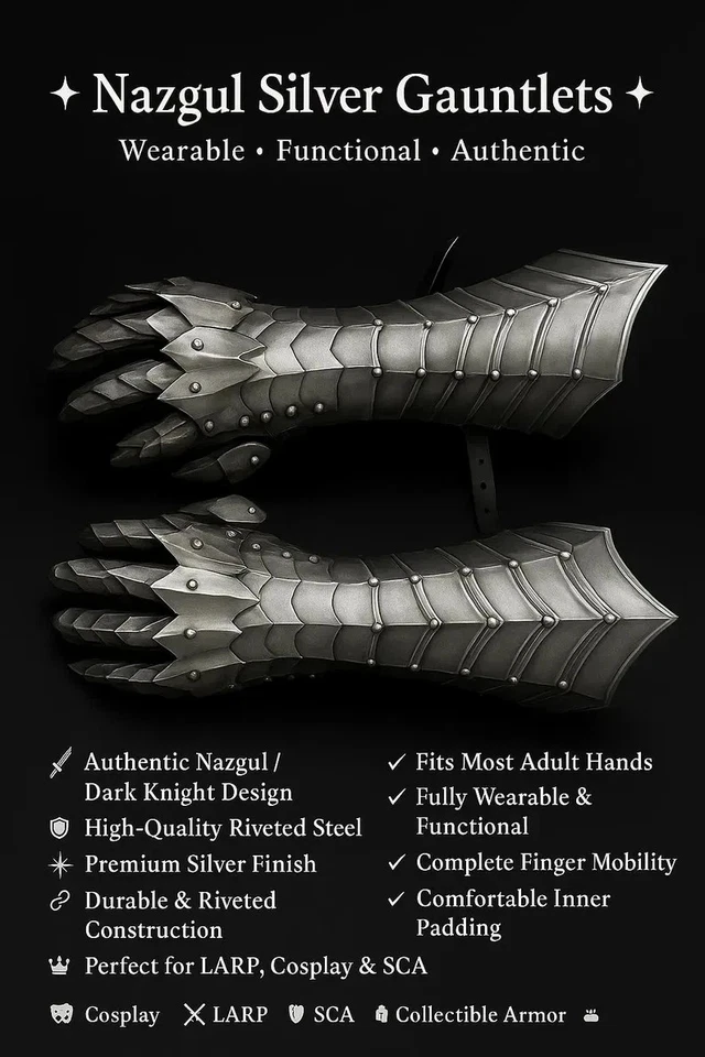 Перчатки рыцаря Nazgul: средневековые стальные перчатки - доспехи для косплея LARP - Изображение 2 из 4