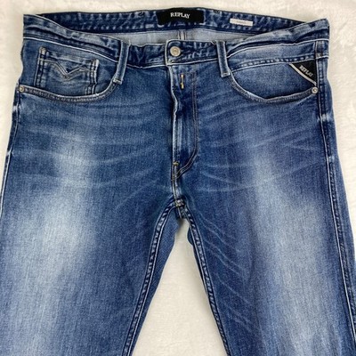 Herren Replay M914 ANBASS Jeans W36 W37 L32 Slim Tapered Blau