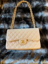 CHANEL Classic Caviar Quilted Bag in Biege Double Flap Jumbo – 100% AUTHENTIC