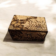 Sunflowers And Dragonfly Original Pyrography Art Wood Burning On Wooden Box