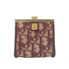 Dior Coin Wallet Beige Wine Trotter Logo Plate