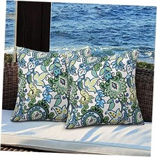Pack of 2 Outdoor Waterproof Throw Pillow Covers 18 x 18 Phoenix Flower Green