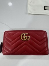Gucci GG Marmont Zip-Around Wallet in Red Matelass  Leather