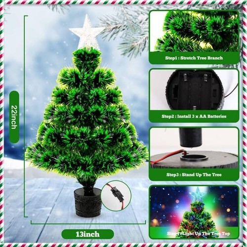 Small Christmas Tree Fibre Optic, 53cm Mini Artificial Xmas Tree, Battery (2) - Picture 5 of 8