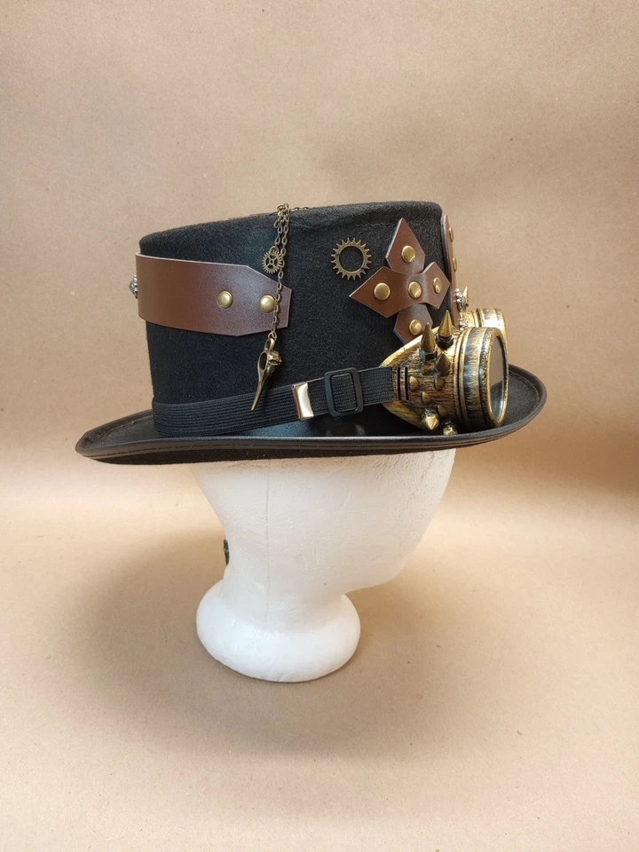 Стимпанк Gothic шляпа унисекс черный очки кожи косплей костюм размер большой - Изображение 2 из 4
