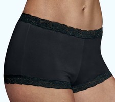 MAIDENFORM Fabulous Fit Classic Micro Lace Trim Black Boyshort Panty Womens L XL