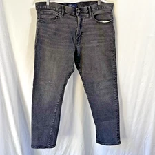 Gap Men Jeans 38x30 Black Denim Straight Taper Mid Rise Stretch Classic Distress