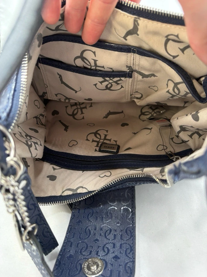 VTG Y2K Guess Hobo Bag Blue Tassels Bag Charms 2000s Boho Grunge - Image 4 of 4