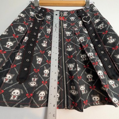 Hot Topic Skelanimal Pleated Mini Skirt SM Goth Emo Punk Alt Cute Heart Straps