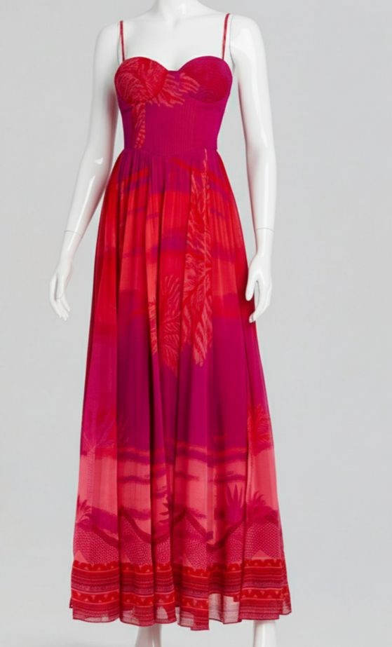 Hemant & Nandita Women's Red Lined Padded Soma Maxi Long Dress Size M