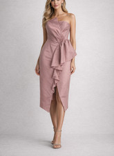 ELLIATT Reception Dress Womens Large Iris Pink Crepe Ruffle Strapless Evening