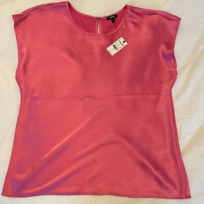 Halogen Satin Pink Short Sleeve Crew Neck Keyhole Women's Top Size L