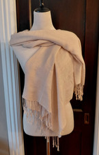 Pashmina Shawl / Wrap Neutral Cream, Brocade, 70 Pashmina, 30 Silk, 70"x27.5"