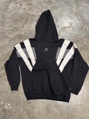 Balenciaga Men's Black Pullover Fleece Hoodie Unifit Colorblock Logo XS