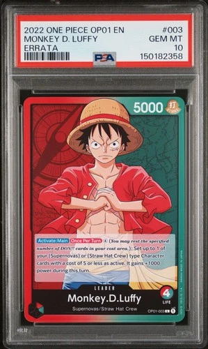 2022 ONE PIECE OP01-ROMANCE DAWN ERRATA #003 MONKEY D. LUFFY PSA 10