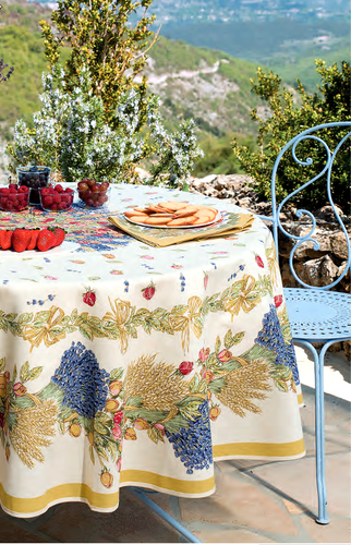 FRENCH PROVENCAL COTTON 71" ROUND TABLECLOTH "ROSE LAVANDE" - Made in France - Picture 2 of 20
