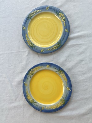 Atelier Du Sage France Mimosa Salad Plate Set of 2 Hand Painted Blue Yellow